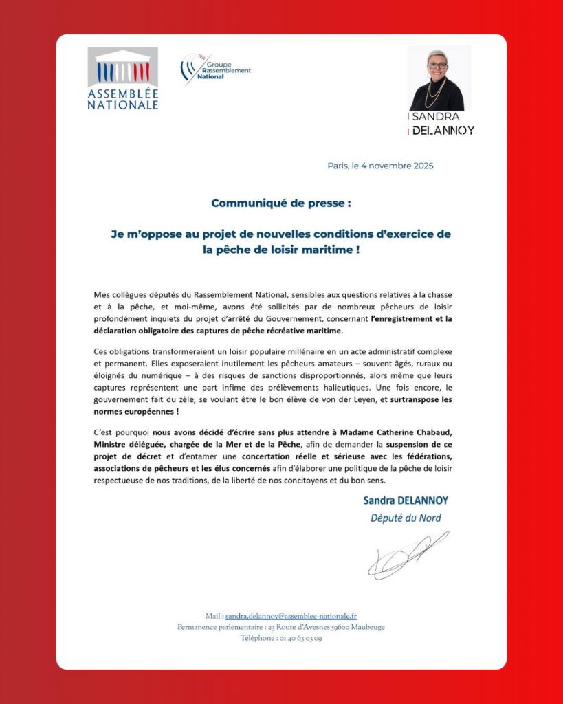 Communiqué de presse - Non aux nouvelles conditions d'exercice de la pêche de loisir maritime
